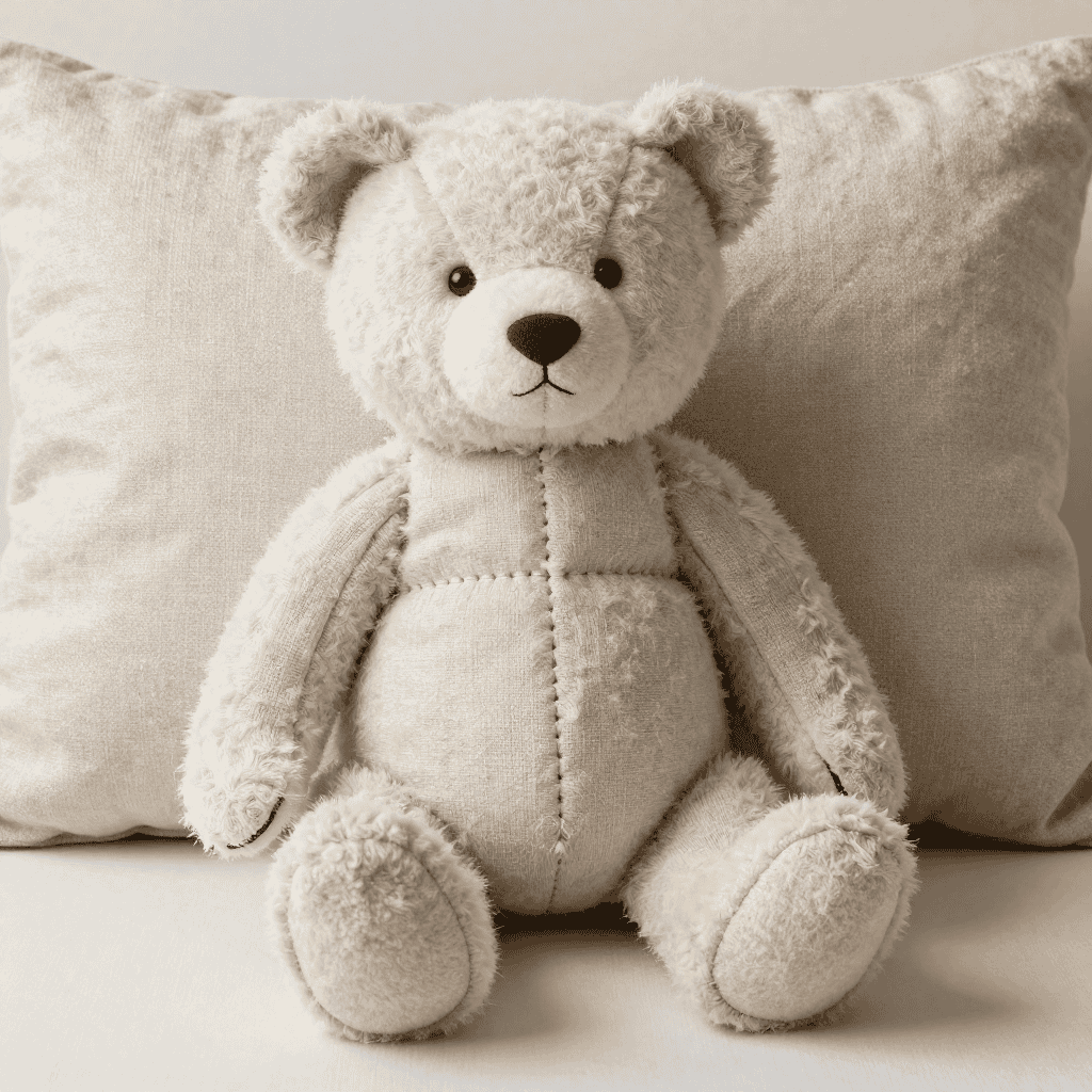 Zacht textiel speelgoed weergegeven op natuurlijk linnen stof