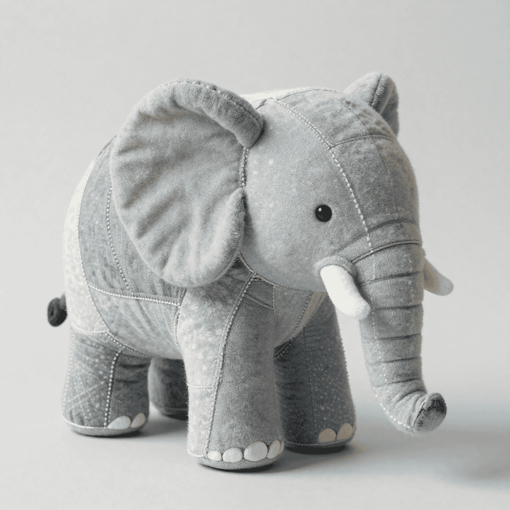 Zacht speelgoed in uitvoering met naald en draad